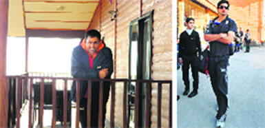 Skipper MS Dhoni savours the chill after reaching the team hotel, while his England counterpart Alastair Cook soaks in the sunshine on his arrival in Dharamsala.  Tribune photos Kamaljeet