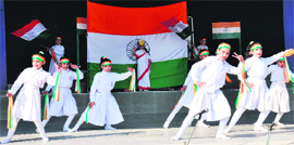 Students of DAV International School perform during Republic Day celebrations in Amritsar on Friday.