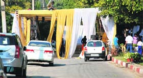 A tent pitched in the middle of the road in front of a house at Sector 7 in Panchkula on Friday.
