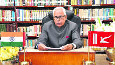 Governor NN Vohra addresses the people of the state on the eve of Republic Day at the Raj Bhawan in Jammu on Friday.