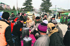 A social camp organised by Kashmir University for devotees on the occasion of Eid-e-Milad on Friday.