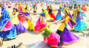 Girls perform gidda during the Republic Day function at Guru Nanak Stadium in Amritsar on Saturday. 