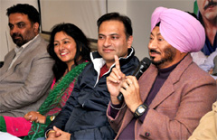 Actor Jaswinder Bhalla speaks to media persons.