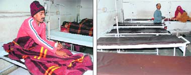 The new blankets and bed sheets given to patients ahead of the minister's visit to the Sector 6 General Hospital in Panchkula. (Right) The same were taken back after the minister left