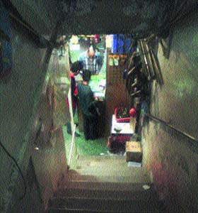 A shop in a basement that flouts fire safety norms in the Sector 22B market opposite Sector 21 on Sunday