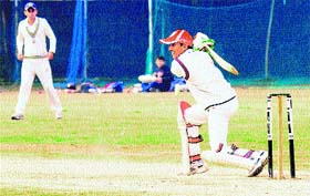 Players in action during a cricket match between Mohali and Chandigarh at the GNPS, Sector 36, Chandigarh, on Sunday