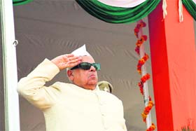 Governor Aziz Qureshi takes the salute during the Republic Day parade at Parade Ground in Dehradun on Saturday