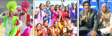 Students perform a cultural programme during the Republic Day celebrations; differently abled students of the Red Cross School for the Deaf with their trophy. The children were honoured ~1 lakh for their outstanding performance in the Republic Day parade; freedom fighters with their medals in Jalandhar on Saturday
