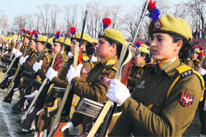 Jammu and Kashmir Armed Policewomen participate during Republic Day parade.