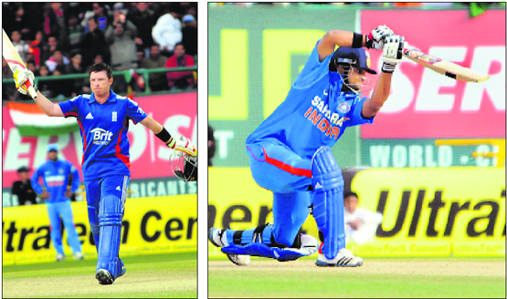 Ian Bell (left) scored a timely century to earn a consolation win for England; Suresh Rainas 83 gave India hope.