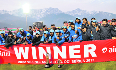 The Indians with the winners trophies.