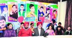 Pali Bhupinder Singh, Punjabi playwright, director and writer of Stupid 7, along with the star cast addresses mediapersons in Amritsar on Monday