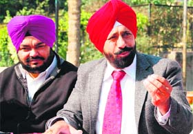 Leader of Opposition Raj Kanwal Preet Pal Singh addresses mediapersons ahead of the MC House meeting in Amritsar on Monday