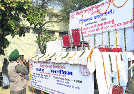 The tableau outside the district courts in Mohali on Monday. 