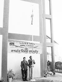 SC Sharma, executive director, NHPC, unfurls the national flag on Saturday.