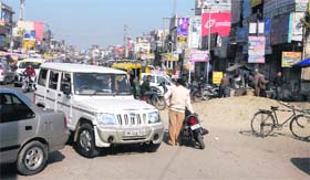 Encroachments by vendors on the either side of the Hoshiarpur road in Rama Mandi lead to traffic congestion in the area in Jalandhar