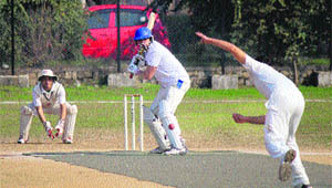 Players in action during the Inter-College Cricket Tournament at Jammu on Monday. 