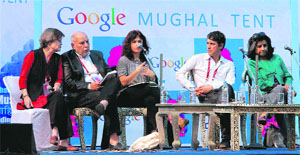 Anne Solange Nobel, Tahar Ben Jello, Selma Dabbagh and Ahdaf Soueif at a session on the last day of the Jaipur Literature Festival on Monday. 