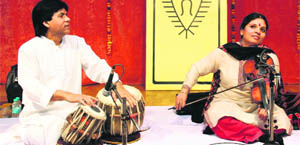 Kala Ramnath performs at Springdale School in Amritsar on Tuesday. 