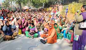 Anganwari workers held a protest outside the DC office on Tuesday. They were opposing the decision of the Central Government to open crches on Anganwari premises and also demanded the recruitment of additional staff. 