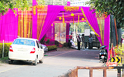 A tent pitched on a road at Sector 7, Panchkula, on Tuesday
