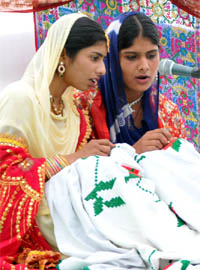 A contest underway at the Kala Mela that began at Malwa College on Wednesday. 