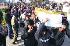 The body of Avnish Petwal being taken for cremation in Haridwar on Wednesday.
