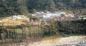 A view of the upcoming IIT Mandi campus at Kamand village along the Uhal river.
