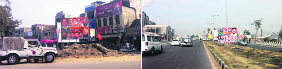 Illegal hoardings installed at almost all diversions and intersections deface the town and also pose danger to commuters in Phagwara. 