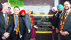 Manitoba Premier Greg Selinger inaugurates a library at Bhanohar village in Ludhiana on Wednesday