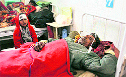 A passenger, who was injured in two pile-ups at Rajgarh Bridge near Doraha on the NH-I, under treatment at the Civil Hospital, Ludhiana, on Wednesday