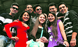 Star cast of the Stupid-7 movie pose for a photograph in Ludhiana on Wednesday