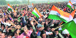 Supporters at the Janatantra rally at Patnas Gandhi Maidan on Wednesday. 