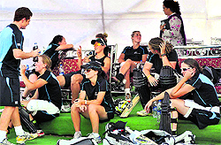 New Zealand players relax after practice in Bhubaneshwar on Wednesday