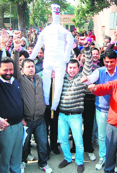 Members of the Punjab Health Department Subordinate Offices Clerical Association take out a protest in support of their demands in Amritsar on Thursday. 