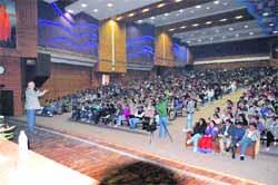 Major Gulshan Sharma (retd), president, Asian Motivator Forum, interacts with students at KU.