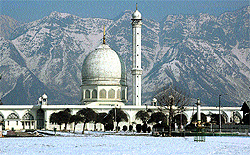 A view of the Hazratbal shrine on the banks of the Dal Lake in Srinagar