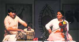Violinist Kala Ramnath performs at DAV School in Ludhiana on Thursday.