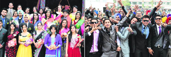 Title winners pose for a photograph and (right) students  of Class XII of Police DAV School in a joyful mood during their farewell party in Jalandhar on Friday.