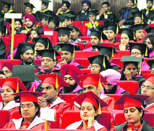 Students of the Dr BR Ambedkar National Institute of Technology (NIT) at the ninth annual convocation of the institute held in Jalandhar on Friday.