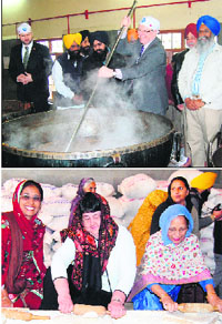 Canadian province Manitoba's Premier Greg Slinger (top) and his wife Claudette Toupin prepare langar at the Golden Temple on Friday. 