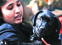 An owner with her dog in Sector 10, Chandigarh, on Saturday