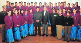 Chief Minister Vijay Bahuguna and Health Minister Surinder Singh Negi with NCC cadets in Dehradun on Saturday