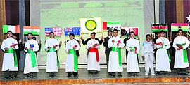 Students of St Josephs Academy perform at a function in Dehradun on Saturday