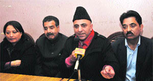 PDP spokesperson Sameer Koul addresses mediapersons in Jammu on Saturday.