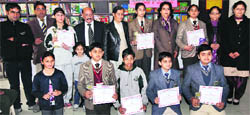 Winners of French written quiz competition at KC Gurukul School in Jammu on Saturday. A Tribune Photograph