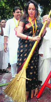 Actress Hema Malini at the ISKCON Rath Yatra in Mumbai on Saturday. 