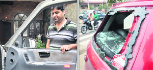 The cars damaged by miscreants in Mohali.