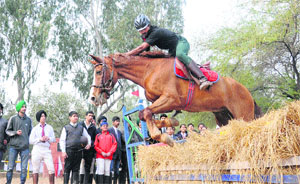 A rider shows his skill to budding riders during Chandigarh Regional Equestrian Competition 2013 at Lake Club on Sunday.