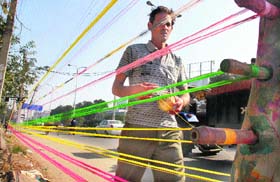No strings attached: A man prepares colourful kites ahead of Basant in Jalandhar on Sunday